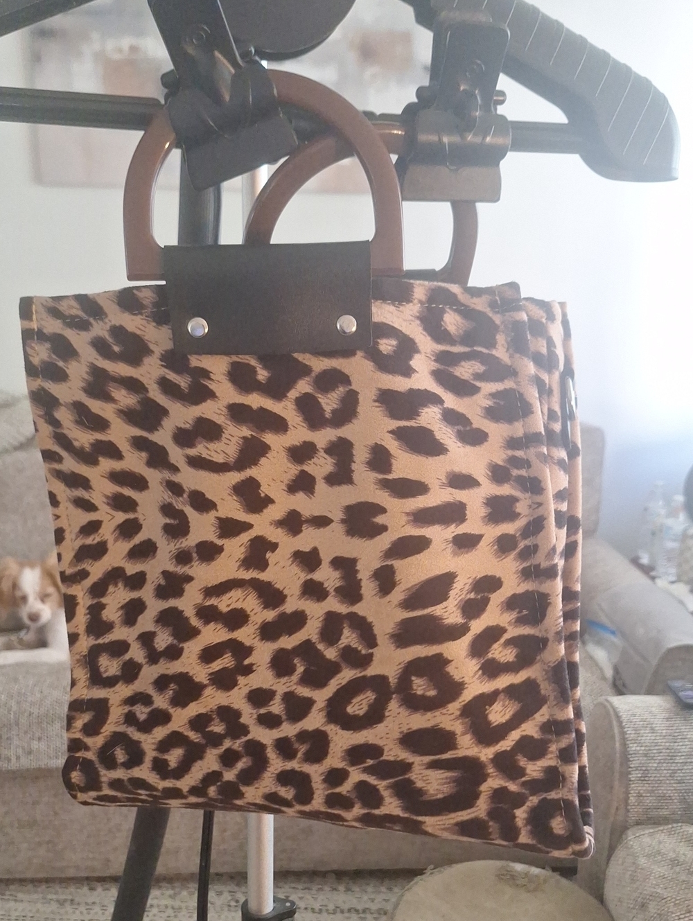 Source Unknown Leopard Print Tote in Tan and Dark Brown with Round Handles